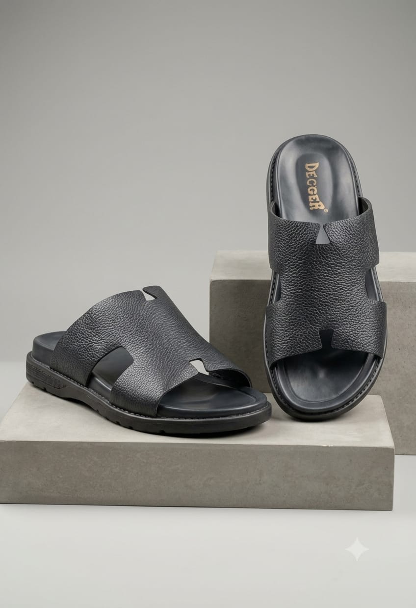 Brown Double Velcro Strap Slippers
