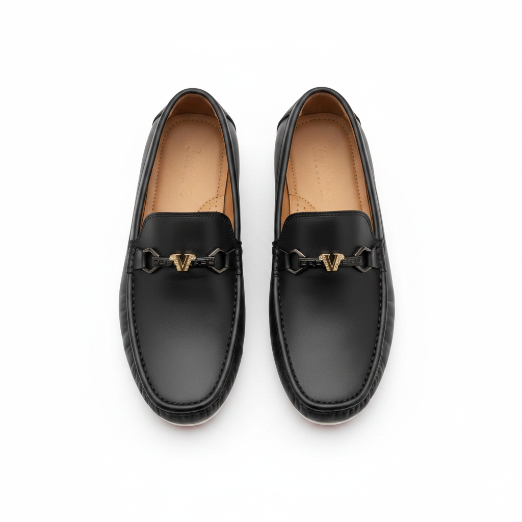Black V-Buckle Loafer Top
