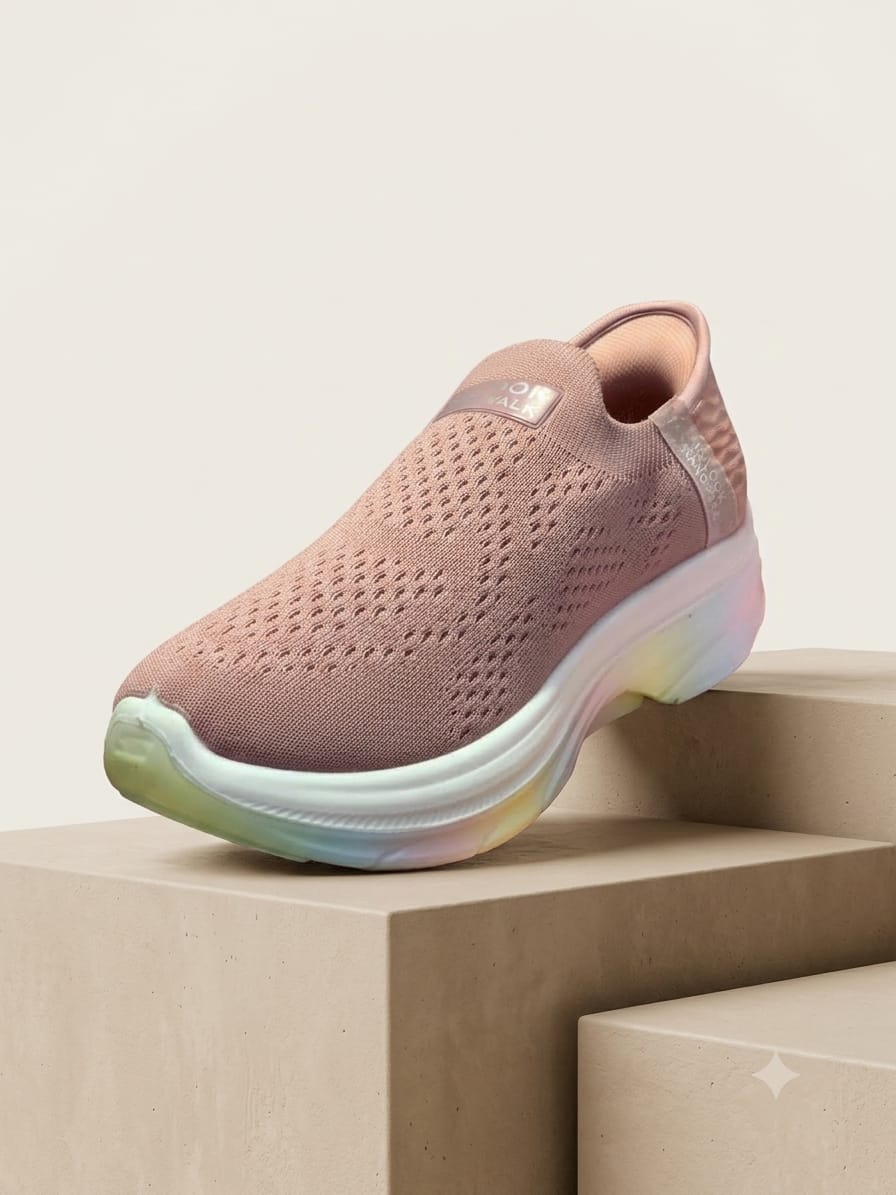 Women's Pink Knit Slip-On Sneakers