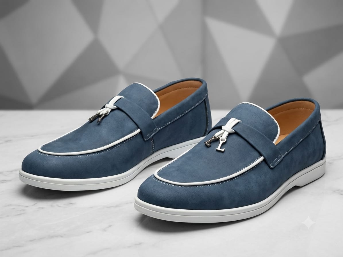 Blue Suede Loafer with Silver Tassel - Main