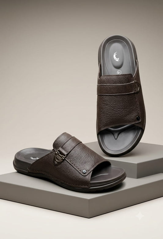 Black Leather Cut-Out Slippers - Leeger
