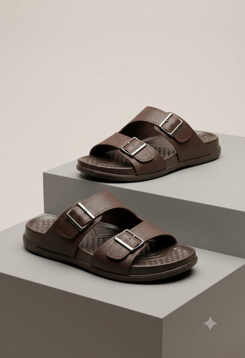 Black Pebbled Leather H-Strap Slippers - Degger