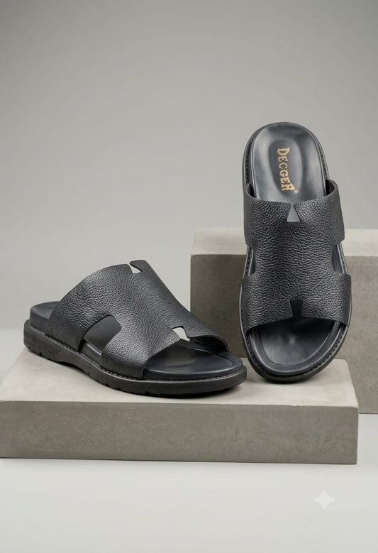 Brown Double Velcro Strap Slippers