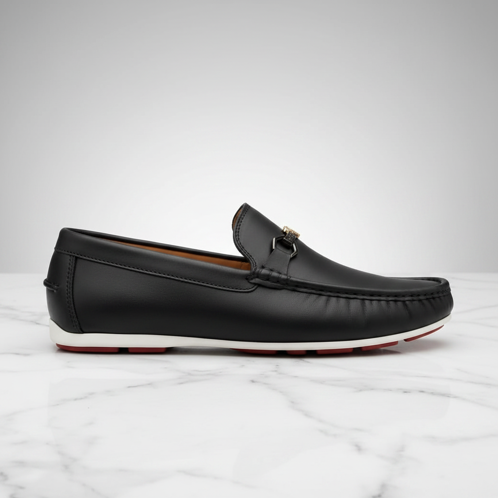 Black V-Buckle Loafer Side