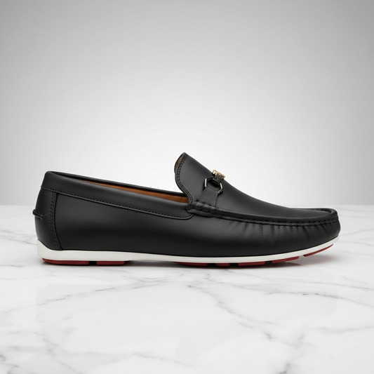 Black V-Buckle Loafer Side
